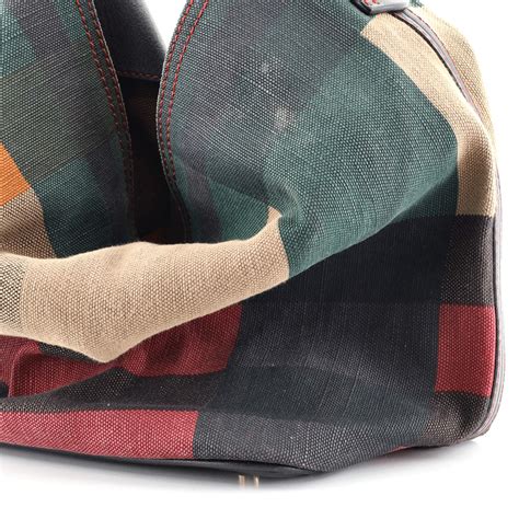 BURBERRY Canvas Mega Check Medium Ashby Tassel Hobo 